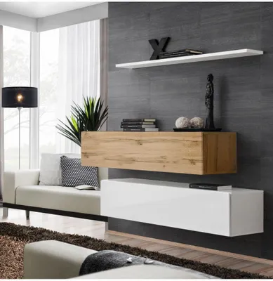 Image de Commode - Switch SB II - 2 bancs TV - 1 étagère - Bois et blanc - Modèle 1