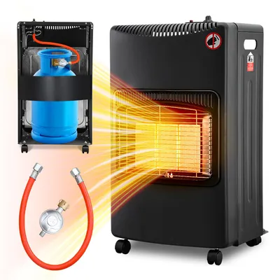 Immagine prodotto di Riscaldatore a infrarossi a gas, potenza 4200 Watt, completo di tubo flessibile e regolatore di pressione. Utilizzabile con bombole di butano o propano fino a 15 kg. Bruciatore in Vetroceramica a infrarossi