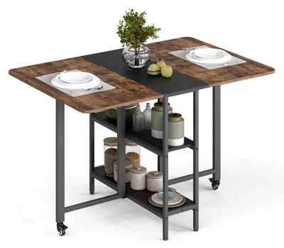 Produktbild von Mobiler Klappbarer Esstisch mit 2 Ablagen, 120 x 80 x 75 cm, Rustikales Braun/Schwarz