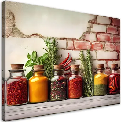 Produktbild von Leinwandbild Gewürze in Gläsern Bunte 100x70 Feeby Bunt bild für die wand bereit zum aufhängen