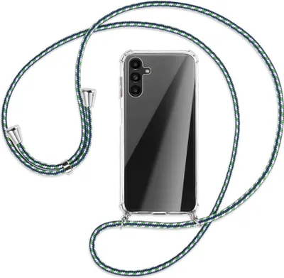 Produktbild von Handykette Backcover-Schutzhülle mit Band (Metall silberfarben) für Samsung Galaxy A13 5G - grün/blau/weiß