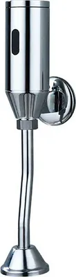 A chrome-plated automatic urinal flush valve mounted on a white background.