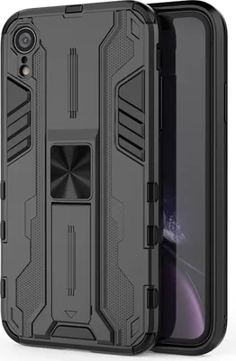 Produktbild von iPhone XR Hülle, Dual Layer PC TPU Bumper Stoßfest Ständer Schutzhülle für iPhone XR Schwarz