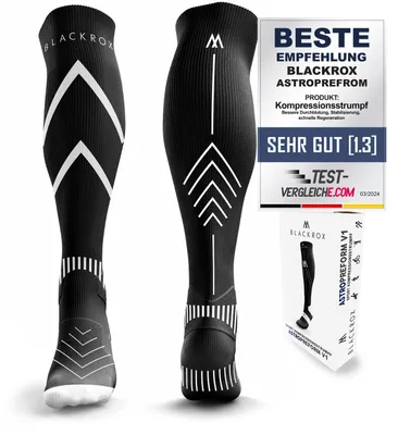 Produktbild von BLACKROX Kompressionsstrümpfe Sport Astropreform Precision Kompressionssocken Vergleichssieger Sportkompressionsstrumpf Laufstrümpfe, schwarz, Gr. S-M