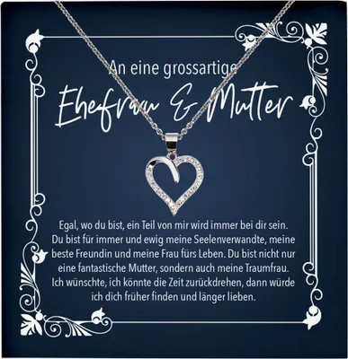 Produktbild von 22Feels Echt Silber Halskette - Geschenk Ehefrau und Mutter Frauen Schmuck Set Hochzeitstag Valentinstag für Sie Geburtstag - Herz Anhänger, Karte