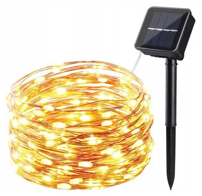 Obrázek produktu pro Solární LED světelný řetěz, 10 metrů (100 LED), teplá bílá barva, vhodný pro zahradu a balkon