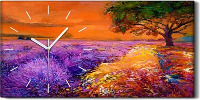 Produktbild von Wandbild Leinwand Bilder mit Uhr 60x30 Gemälde Wiese Blumen Baum Himmel Kunst - weiße Hände
