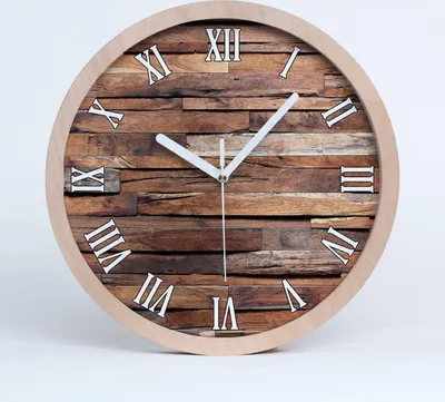 Produktbild von Holzuhr 25fi cm wanduhr - weiße Spitzen - Holzwand
