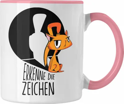 Produktbild von Trendation - Tasse mit Katzenmotiv - Erkenne die Zeichen Geschenk Spruch Geschenkidee (Rosa)