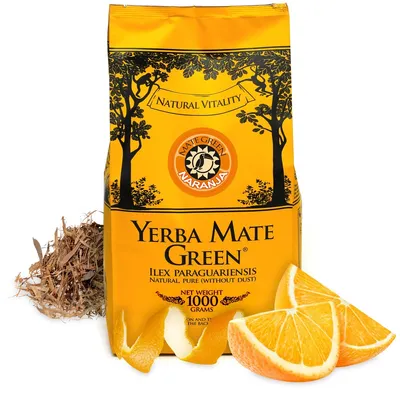 Obrázek produktu pro Zelený čaj Yerba Mate Green Naranja 1 kg - Brazilský zelený čaj yerba maté s pomerančovou příchutí - Přírodní složky, Bez umělých přísad