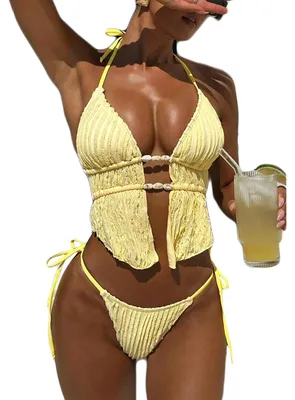 Produktbild von Bikini für Damen – Neckholder-Top – Zweiteilig – Gelb
