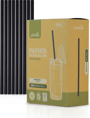 Produktbild von Trinkhalme in schwarz aus Papier,  Ø 6 mm / 20 cm, 5750 Stück verpackt im Pappkarton - Mank