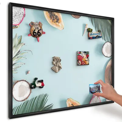 Produktbild von Magnettafel 80x60 cm mit schwarzem Rahmen - Magnetische Metalltafel, Magnetpinnwand zur Wandmontage für Wohnzimmer, Küche, Flur, Kinderzimmer und Büro - Tropenurlaub