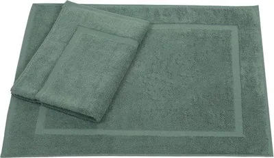 Image de Tapis de bain Unyqoos® Premium, 50 x 70 cm, 100% coton, 650 g/m², lot de 2 : tapis de bain et tapis de toilette, couleur vert sapin