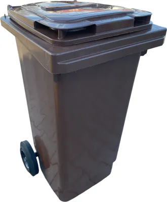 Produktbild von Mülltonne Abfalltonne Reststofftonne 120 Liter laufruhige Vollgummi-Räder braun