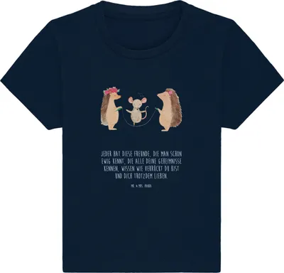 Produktbild von Mr. & Mrs. Panda  T-Shirt Igel Seilhüpfen 0. - 6. Monat - French Navy - Geschenk, Kinder, Maus, Babyshirt, Kindergarten, Baby Shirt, Kurzarmshirt, Organic