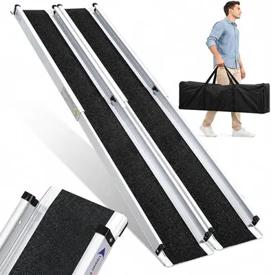 Productafbeelding van Telescopische rolstoelhelling 87-152 cm | Aluminium, geschikt voor traptreden, antislip, lichtgewicht, draagvermogen 300 kg, oprijhelling, geschikt voor elektrische rolstoelen
