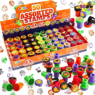 Produktbild von 50 Stück Halloween Selbstfärbende Stempelset für Kinder, 25 Designs, sicher, ungiftig