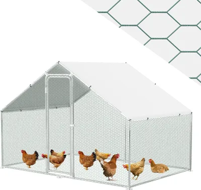 Produktbild von Faziango 3x2 x2 m Hühnerstall Tiergehege Freilaufgehege Tierlaufstall mit PE-Schattendach, Verzinkter Stahlrahmen, Außenzaun Verwendet für Hühner, Geflügelställe, Kleintiere