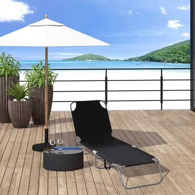 Produktbild von Sonnenliege klappbar Oxford-Polyester Stahlrahmen, Campingliege Gartenliege, 5-fach verstellbar, Schwarz | 187 x 55 cm | 3,5 kg