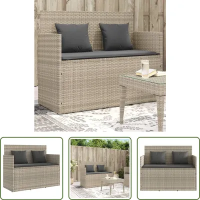 Image de The Living Store Banc de jardin avec coussins gris clair Poly rotin