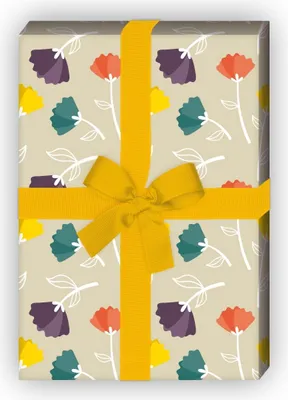 Produktbild von Elegantes Geschenkpapier mit grafischen Streu-Blumen, beige - G8084, 32 x 48cm