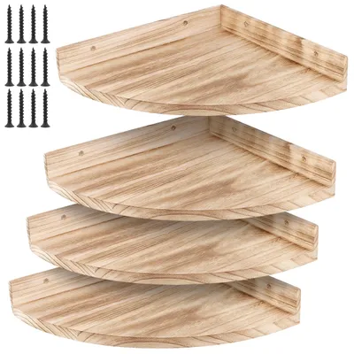 4 Holz-Eckregale, Wandmontage, schwebend, 74x99x13 cm, braun