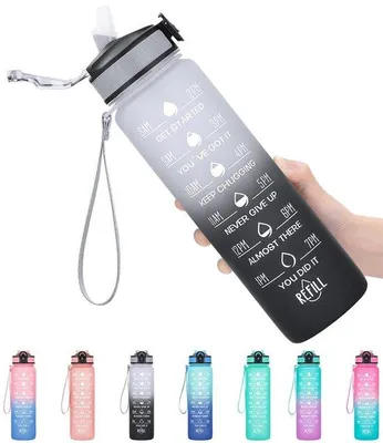 Productafbeelding van Waterfles met Rietje - 1 Liter BPA-vrije Sportfles met Tijdmarkeringen