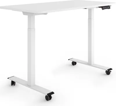 Produktbild von ESMART Germany ERX-122WW 120x60cm Weiß Ergonomischer Steh-Sitz-Schreibtisch auf Rollen Stufenlos elektrisch höhenverstellbar 78,5-127,5 cm 3 x Memory Aktivitätserinnerung Dual Motor Schnelle Montage