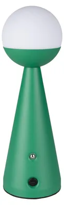 Tischlampe Bello Grün von Zuiver mit grünem Stahlgestell und weißem Kugellampenschirm in Gesamtansicht.