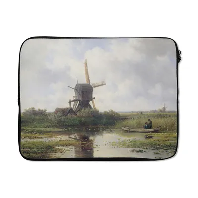 Produktbild von MuchoWow® Laptop Hülle 17 Zoll Laptoptasche Mühle - Willem Roelofs - Alte Meister - Kunst - Zipper - Schutzabdeckung