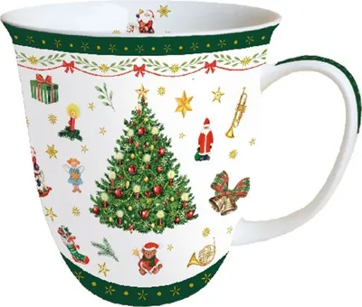 Produktbild von RP Tasse aus Porzellan Christmas evergreen white - Tannenbaum und Symbole grün 0,4L, Höhe 10,5cm