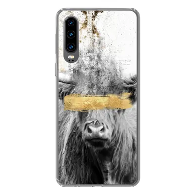 Produktbild von MuchoWow® Handyhülle Schutzhülle Hülle für Huawei P30 Schottischer Highlander - Gold - Abstrakt Silikon Softcase Handy Hülle - Kartenbesitzer
