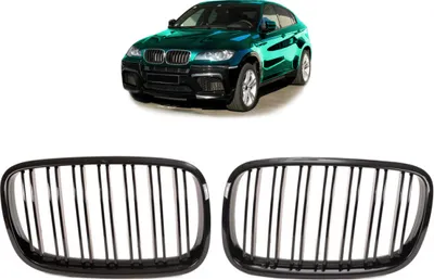 Immagine prodotto di Set calandra a doppia barra nera lucida, compatibile con BMW X5 E70, X6 E71, E72 (2006-2013)