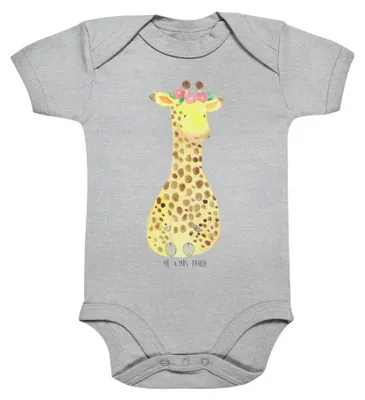 Produktbild von Mr. & Mrs. Panda Strampler Giraffe Blumenkranz 12. - 18. Monat - Heather Grey - Geschenk, Babybody, Kurzarmbody, Freundin, babykleidung body, Selbstliebe, Baby, Afrika