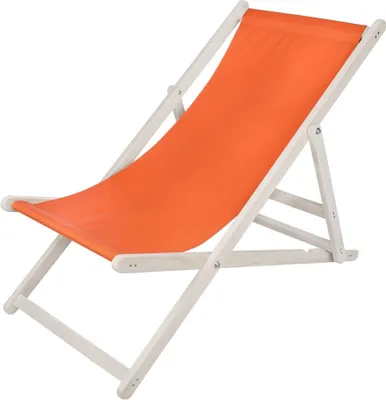 Produktbild von Mucola Strandstuhl klappbar Strandliege Holz Weiß Liegestuhl Gartenliege Sonnenliege Faltliege - Orange