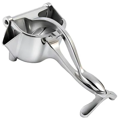 Obrázek produktu pro Ruční lis na ovoce z hliníku, stříbrná barva, rozměry 19 x 9,5 x 8,5 cm, určený pro jablka a hrušky