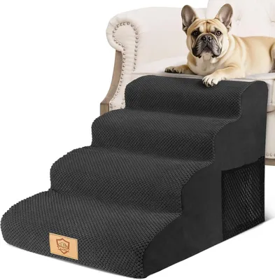 Produktbild von Hundetreppe für Bett, 4 Stufen, 73 x 40 x 51 cm, abnehmbarer Schwamm, schwarz