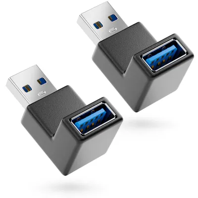 Produktbild von deleyCON 2 Stück USB 3.0 Winkel Adapter - 90° Grad Winkeladapter - A-Stecker zu A-Buchse - Kompatibel mit allen USB Kabeln - Optimale Kabelführung