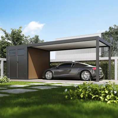 Produktbild von Weide Carport aus Aluminium mit Schuppen | 3 x 7,2 M | Garage anthrazit | Autoüberdachung