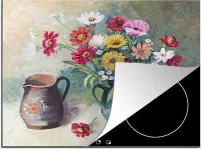 Produktbild von KitchenYeah© Herdabdeckplatte Blumen - Bunt - Farbe , 58x51cm, Küche Deko, Glaskeramikkochfeld Herdabdeckung, Abdeckplatte fùr Kochfeld