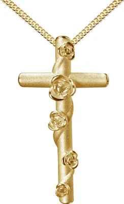 Produktbild von Anhänger-Kreuz vergoldet mit Kette für Damen Kreuzanhänger mit Rosenranke Kettenanhänger + Schmuck-Etui und Schmuckzertifikat