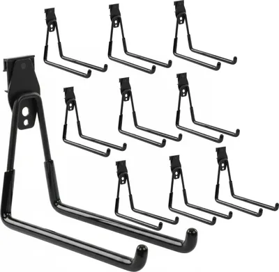 Image de Lot de 10 crochets muraux pour outils de BOTLE, crochets pour outils électriques, forme droite 19 cm, robustes avec revêtement PVC, pour garage, remise, crochets pour échelles et pelles, crochets doubles, capacité de charge jusqu'à 25 kg