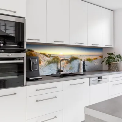 Produktbild von Dedeco Küchenrückwand Motiv: Strand V2, 5mm Hartschaum Kunststoffplatte PVC als Spritzschutz Küchenwand Wandschutz wasserfest, inkl. UV-Lack matt, alle Untergründe, 280 x 60 cm