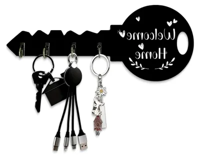 Produktbild von Schlüsselbrett mit 8 Haken, Schlüssel Organizer Wand Schwarz, Schlüsselhalter für Wandhaken Nachbildung, Key Holder