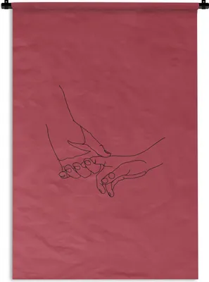 Produktbild von MuchoWow® Wandteppich Wandbehang Hände - Rot - Linienkunst 60x90 cm Tapisserie Dekoration Wandtuch - Foto-Teppich - Abwaschbar