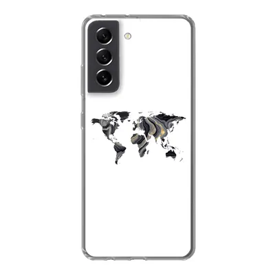 Produktbild von MuchoWow® Handyhülle Schutzhülle Hülle für Samsung Galaxy S21 FE Weltkarte - Gold - Linie Silikon Softcase Handy Hülle - Mobiltelefonhülle