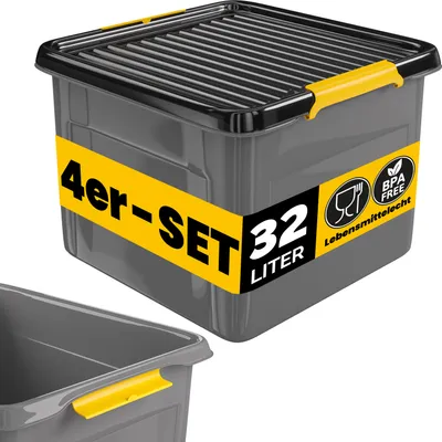 Produktbild von MONZANA® 4x Aufbewahrungsbox 32L mit Deckel 40kg belastbar Kunststoff BPA frei Klickverschluss stabil flexibel stapelbar blickdicht Keller Garage Box
