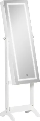 Image de Armoire à bijoux avec miroir - miroir sur pied - éclairage LED - verrouillable - 46 x 36,5 x 151,5 cm - MDF & verre - blanc
