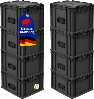 Produktbild von SuperSparSet 8x Eurobox NextGen Portable  Germany | HxBxT 33,5x30x40cm | 30 Liter | Schwarz | Eurobehälter, Transportbox, Transportbehälter, Stapelbehälter